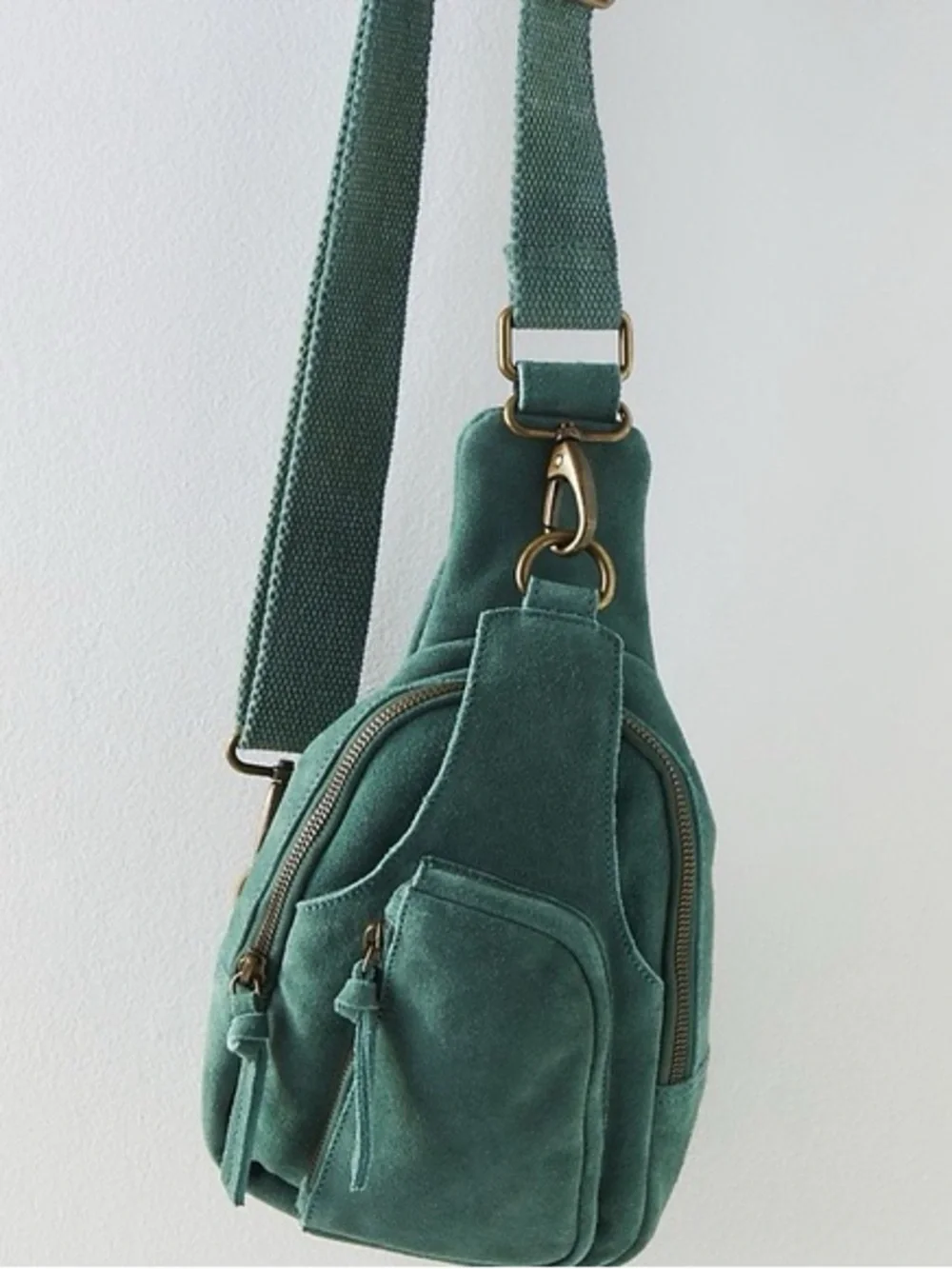 Free People Hudson Suede Sling Bag Teal Leather Crossbody Boho
